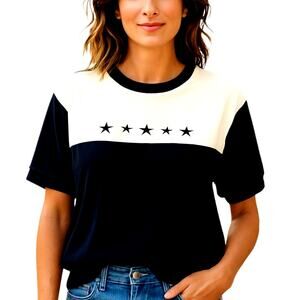 BonWorth Medium Blue Women's Star Short Sleeve Top Shirt Blouse Miss Size 8 10 M